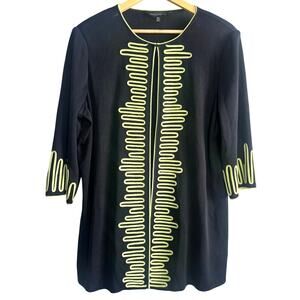 Ming Wang XL Black Lime Green Open Front Jacket Top w/ Hook Closure